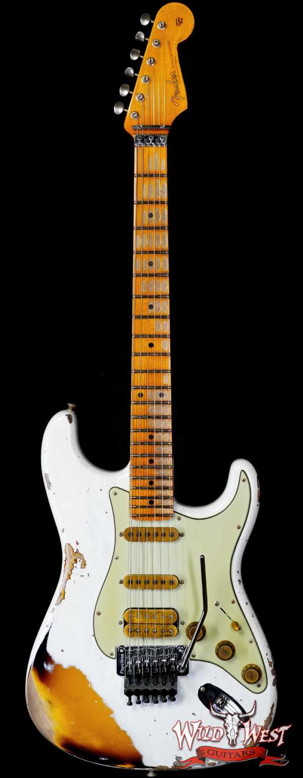 Fender Custom Shop Wild West White Lightning Stratocaster HSS Floyd Rose Maple Board 22 Frets Heavy Relic 2 Tone Sunburst 7.95 LBS