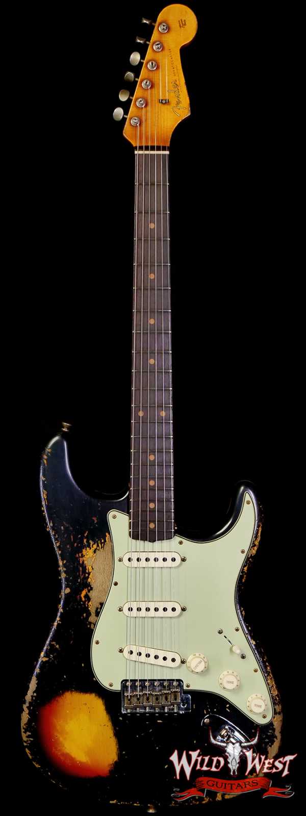 Fender Custom Shop 1959 Stratocaster Dark AAA Rosewood Board Super Heavy Relic Black over 3 Tone Sunburst 7.35 LBS