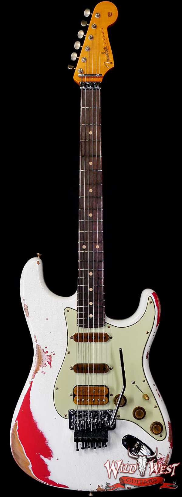 Fender Custom Shop Wild West White Lightning Stratocaster HSS Floyd Rose Rosewood Board 22 Frets Heavy Relic Fiesta Red 7.95 LBS