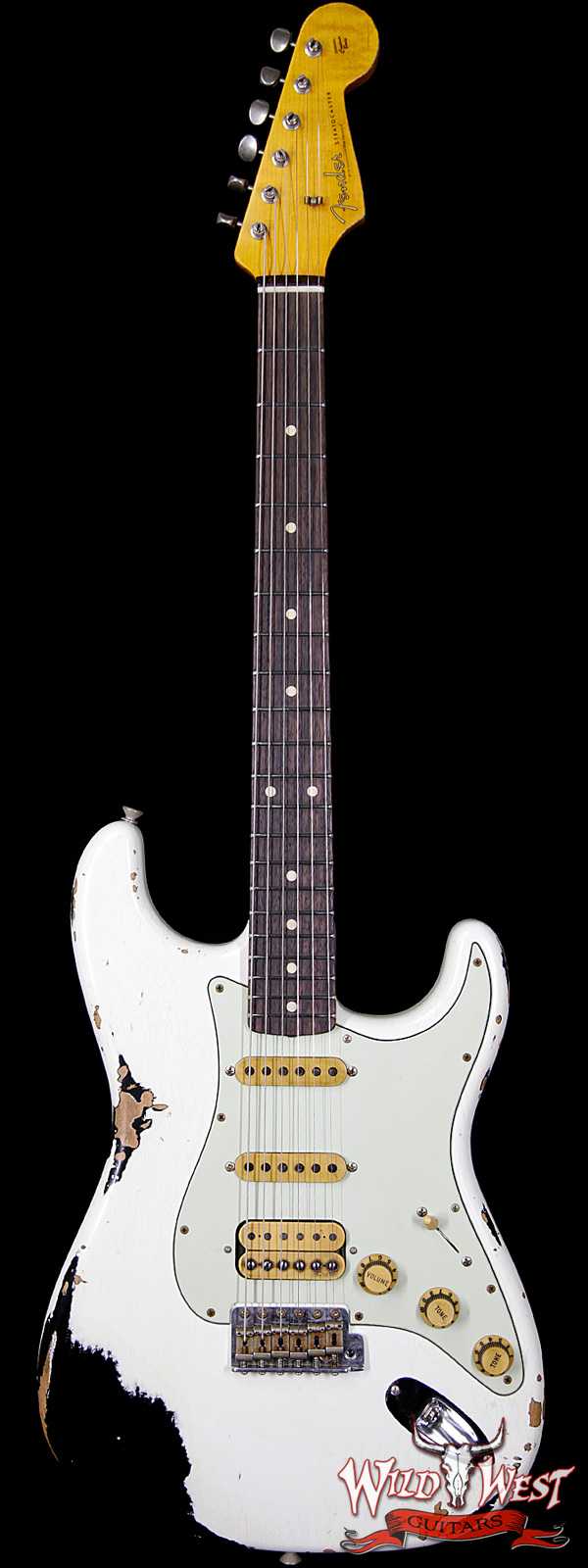 Fender Custom Shop White Lightning 2.0 Stratocaster Heavy Relic HSS 21 Frets OWT over Aged Black