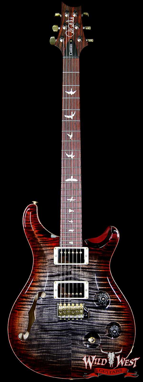 PRS Wood Library 10 Top Custom 24 Semi Hollow Flame Maple Top & Neck Cocobolo Charcoal Cherry Burst