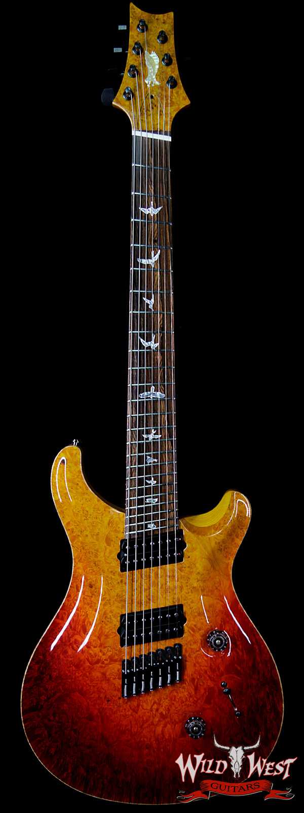 PRS Private Stock #7474 Custom 24 7-String Fanned Fret 1-Piece Burl Maple Top Cocobolo Fingerboard Dragon’s Breath