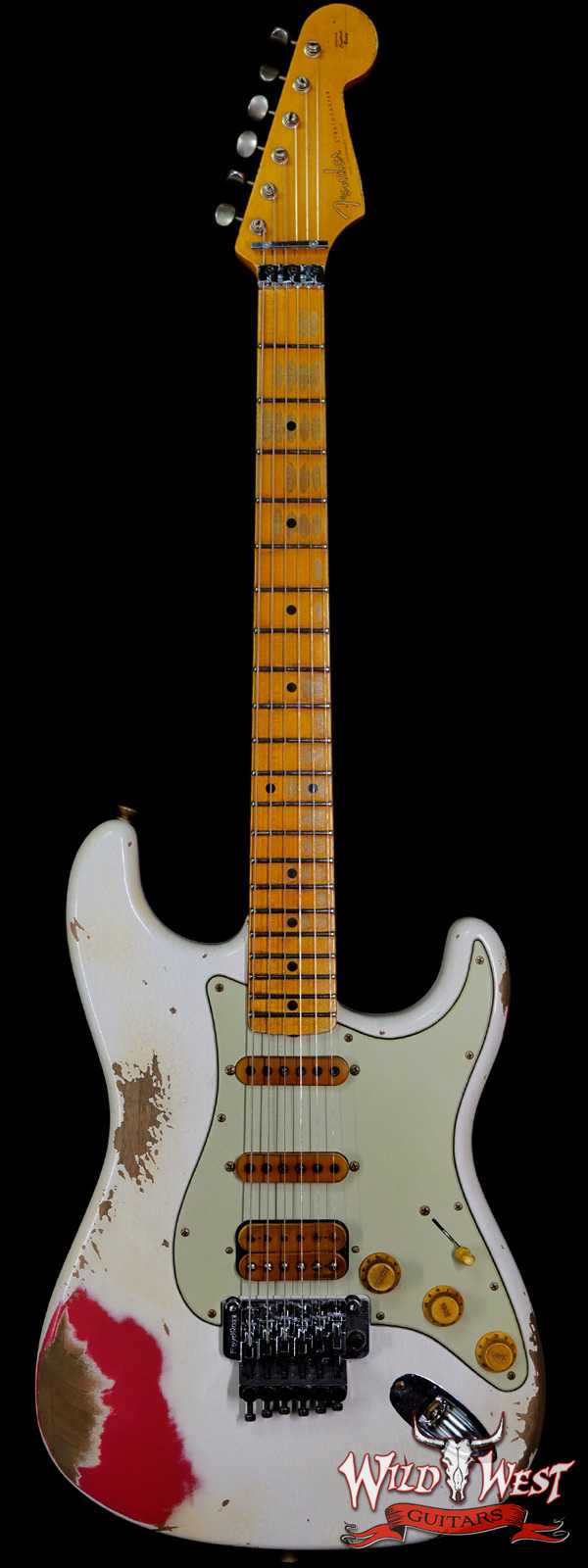Fender Custom Shop Wild West White Lightning Stratocaster Floyd Rose Heavy Relic Maple Board 21 Frets Fiesta Red