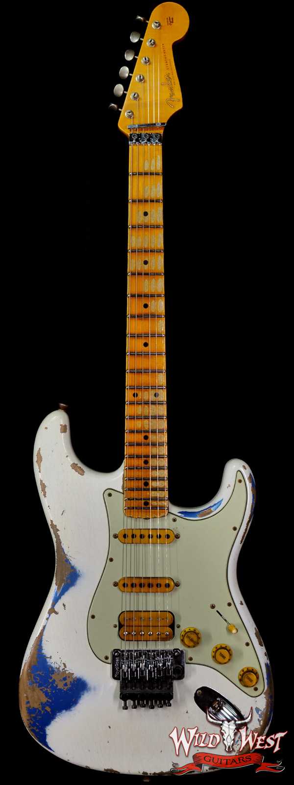 Fender Custom Shop Wild West White Lightning Stratocaster Floyd Rose Maple Board 21 Frets Heavy Relic Lake Placid Blue