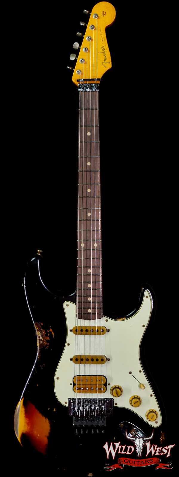 Fender Custom Shop Wild West Black Lightning Stratocaster HSS Floyd Rose Rosewood Board 21 Frets Heavy Relic 3 Tone Sunburst