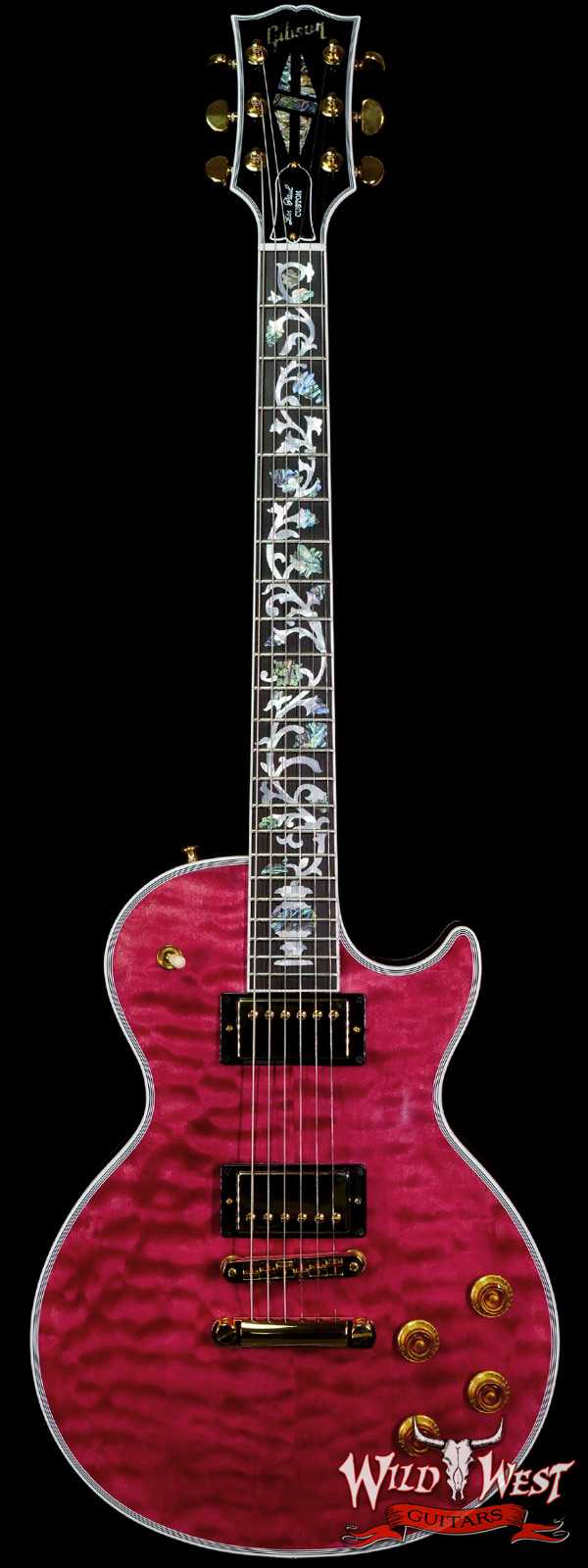Gibson Custom Shop M2M Hand Selected 5A Quilt Maple Top Les Paul Custom Ebony Board with Tree of Life Inlay Chablis Pink (Blemish)