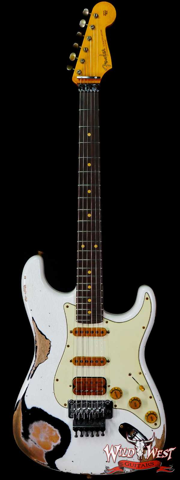 Fender Custom Shop Wild West White Lightning Stratocaster HSS Floyd Rose Rosewood Board 22 Frets Heavy Relic Black