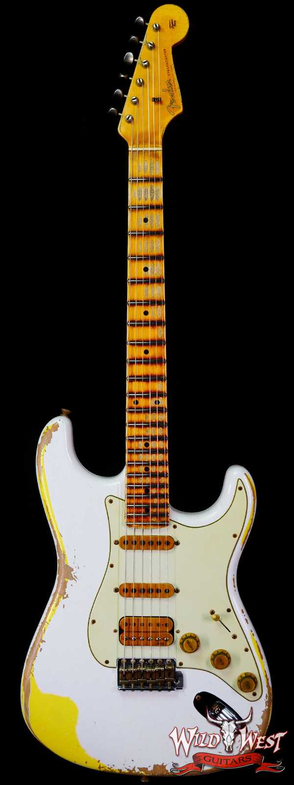 Fender Custom Shop Wild West White Lightning 2.0 Stratocaster HSS Maple Board 22 Frets Heavy Relic Graffiti Yellow
