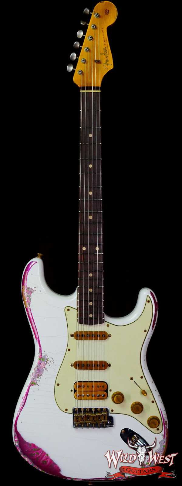 Fender Custom Shop Wild West White Lightning 2.0 Stratocaster HSS Rosewood Board 21 Frets Heavy Relic Pink Paisley