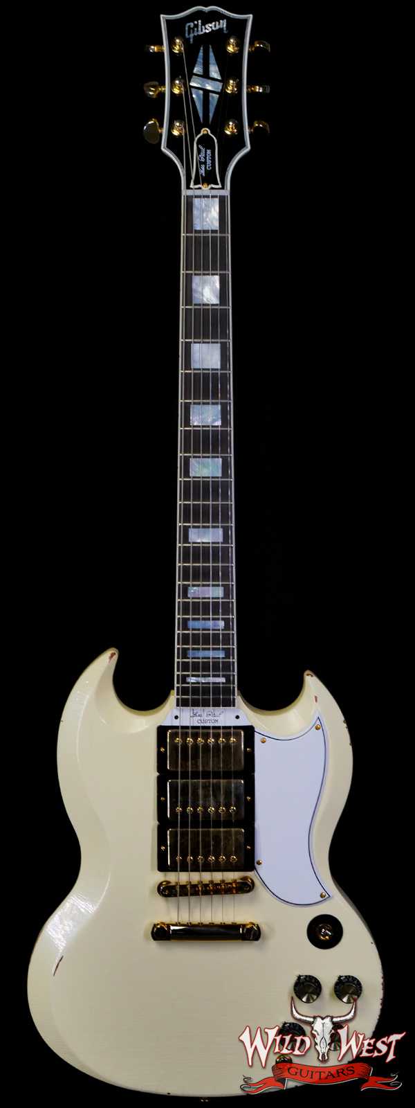 Gibson Custom Shop M2M 1963 Les Paul SG Custom With Stopbar Murphy Lab Light Aged Classic White