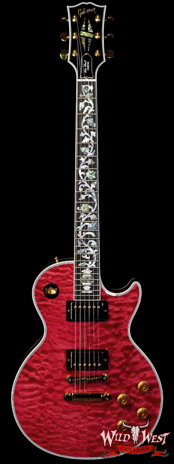 Gibson Custom Shop M2M Hand Selected 5A Quilt Maple Top Les Paul Custom Ebony Board with Tree of Life Inlay Chablis Pink