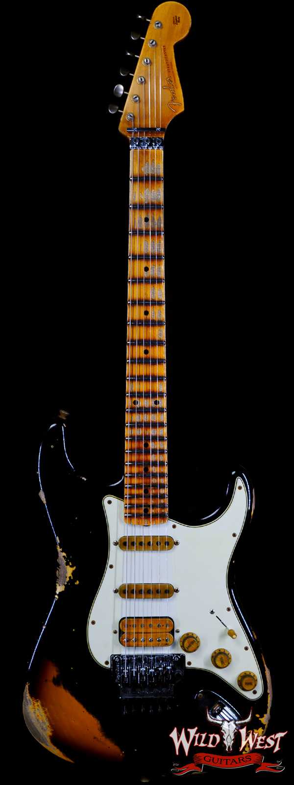 Fender Custom Shop Wild West Black Lightning Stratocaster HSS Floyd Rose Maple Board 21 Frets Heavy Relic 2 Tone Sunburst