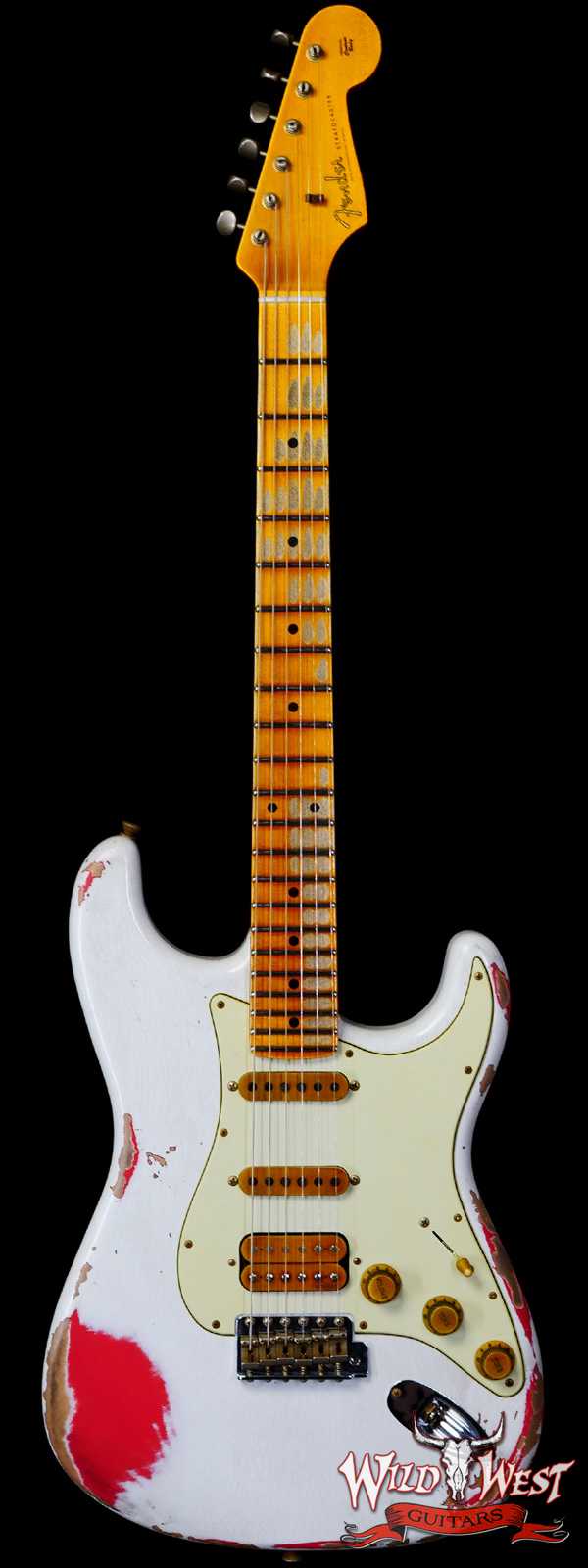 Fender Custom Shop Wild West White Lightning 2.0 Stratocaster HSS Maple Board 22 Frets Heavy Relic Fiesta Red