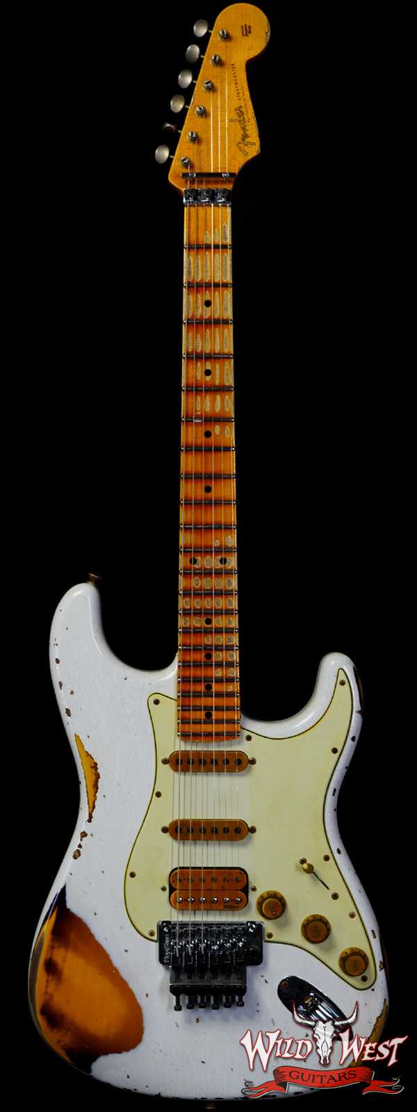 Fender Custom Shop Wild West White Lightning Stratocaster HSS Floyd Rose Maple Board 22 Frets Heavy Relic 2 Tone Sunburst