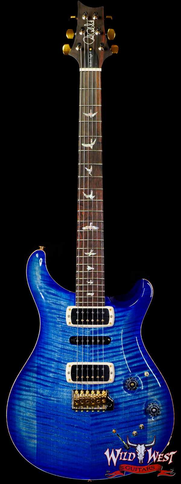 Paul Reed Smith PRS Wood Library 10 Top Modern Eagle V Stained Flame Maple Neck Brazilian Rosewood Board Faded Blue Burst
