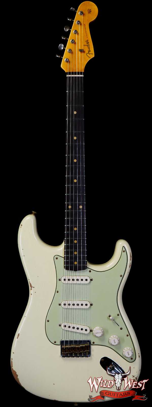 Fender Custom Shop 1962 Stratocaster Hardtail Hand-Wound Pickups AAA Dark Rosewood Slab Board Relic Vintage White 6.70 LBS
