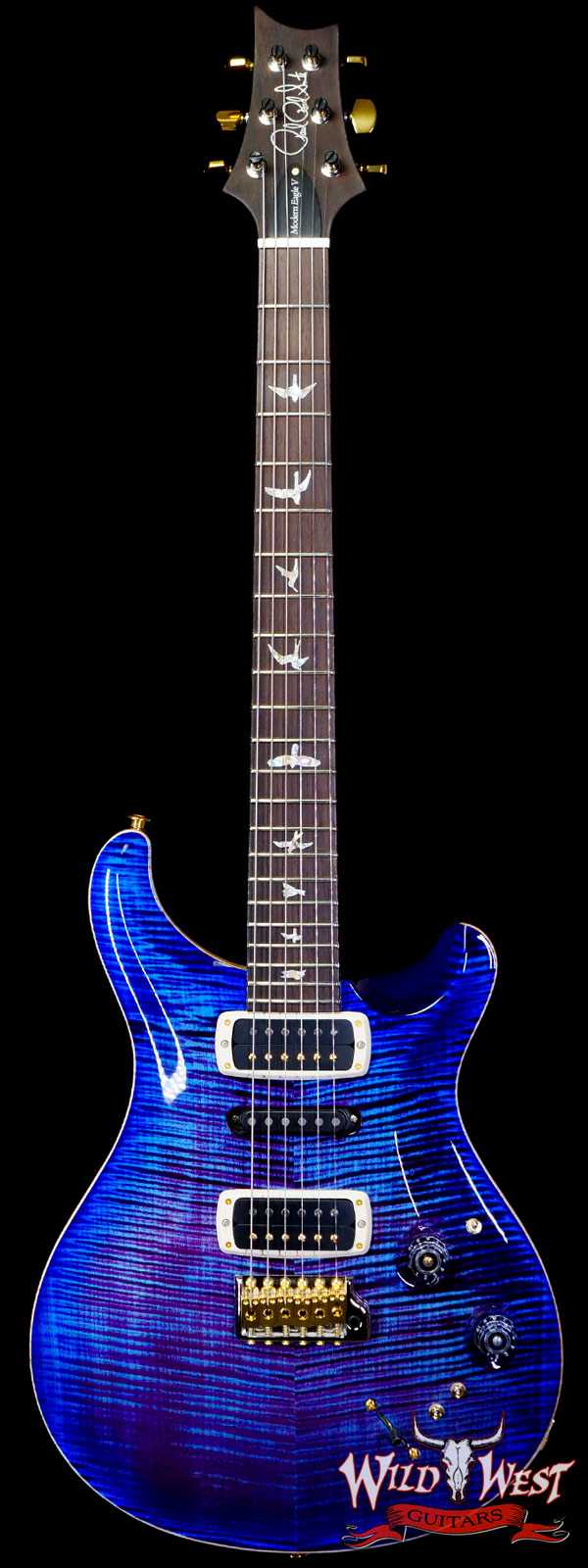 Paul Reed Smith PRS Wood Library 10 Top Modern Eagle V Stained Flame Maple Neck Brazilian Rosewood Board Violet Blue Burst