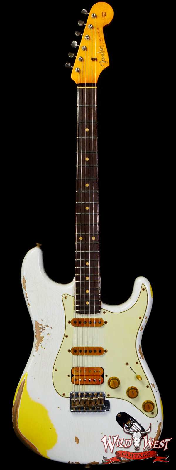 Fender Custom Shop Wild West White Lightning 2.0 Stratocaster HSS Rosewood Board 22 Frets Heavy Relic Graffiti Yellow