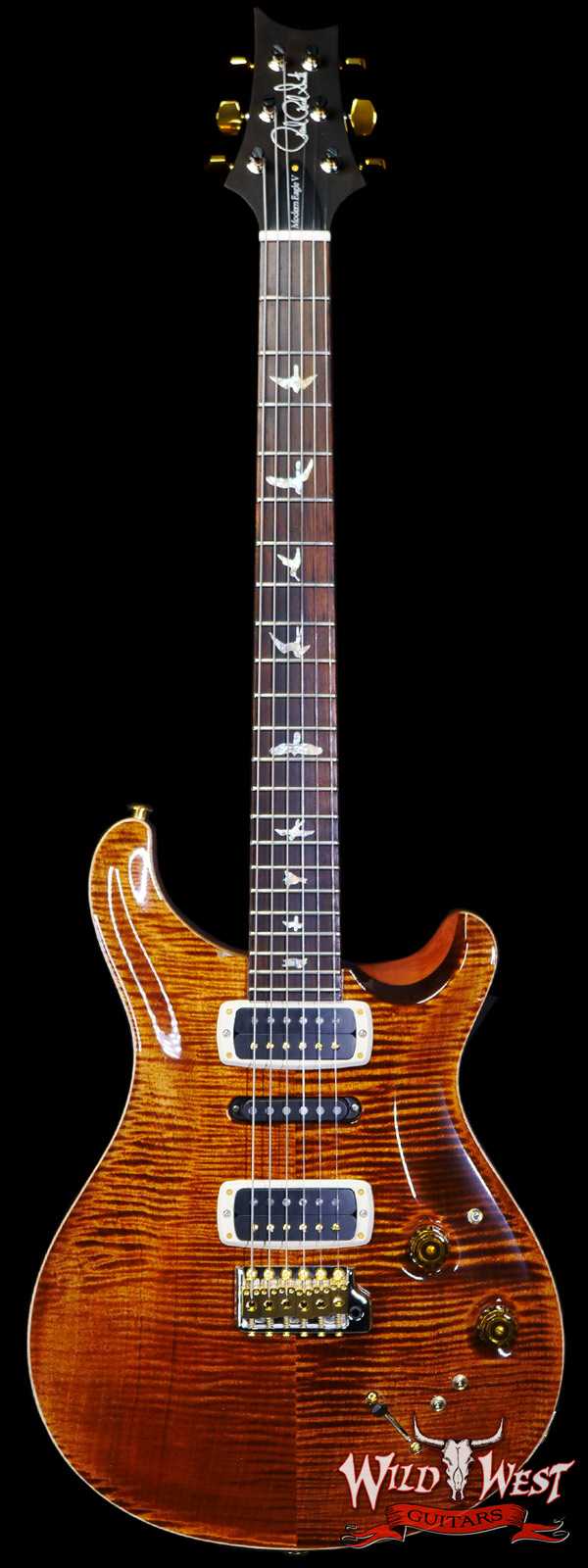 Paul Reed Smith PRS Wood Library 10 Top Modern Eagle V Stained Flame Maple Neck Brazilian Rosewood Board Copperhead