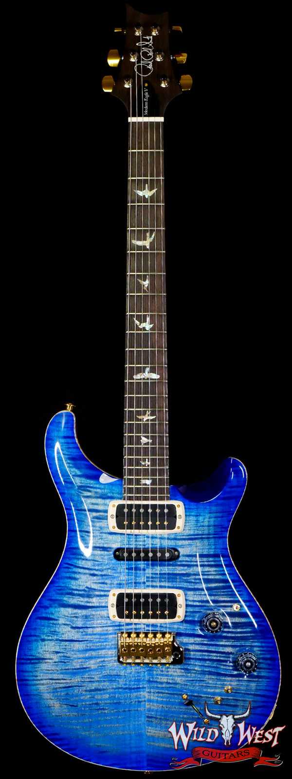 Paul Reed Smith PRS Wood Library 10 Top Modern Eagle V ME5 Flame Maple Neck Brazilian Rosewood Board Faded Blue Burst