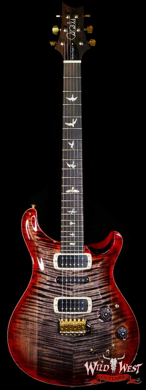 Paul Reed Smith PRS Wood Library 10 Top Modern Eagle V ME5 Flame Maple Neck Brazilian Rosewood Board Charcoal Cherry Burst