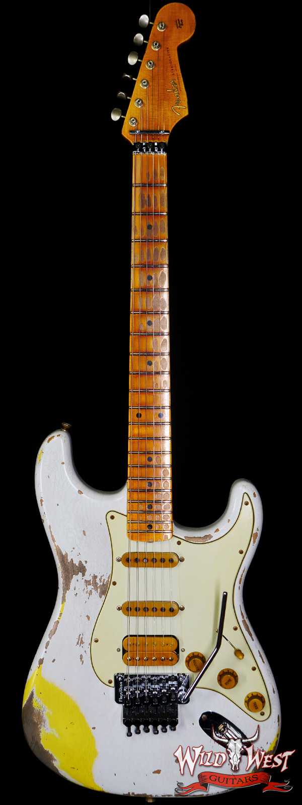 Fender Custom Shop Wild West White Lightning Floyd Rose Stratocaster HSS Maple Board 21 Frets Heavy Relic Graffiti Yellow