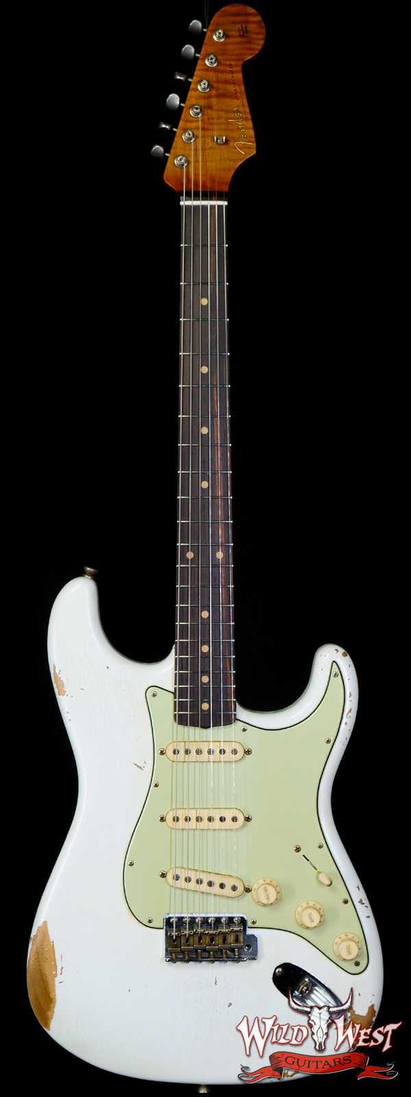 Fender Custom Shop Andy Hicks Masterbuilt 1961 Stratocaster Roasted Flame Maple Neck Brazilian Rosewood Board Relic Olympic White