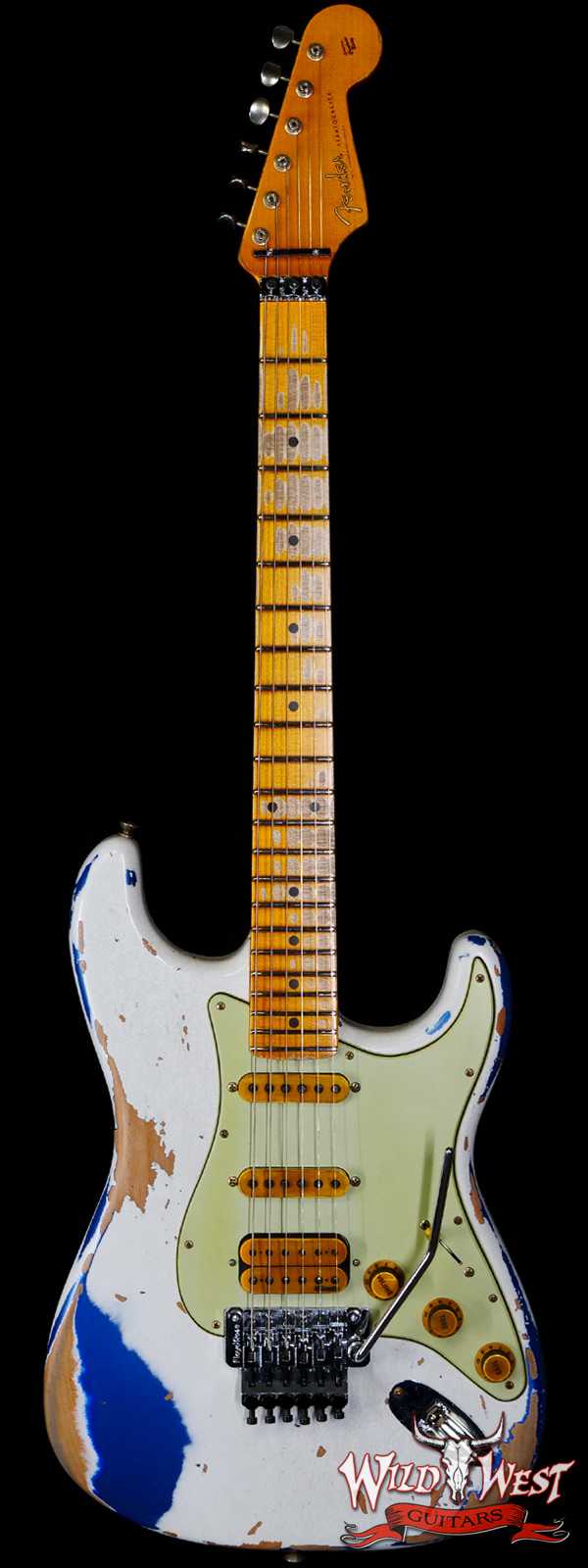 Fender Custom Shop Wild West White Lightning Stratocaster HSS Floyd Rose Maple Board 22 Frets Heavy Relic Lake Placid Blue