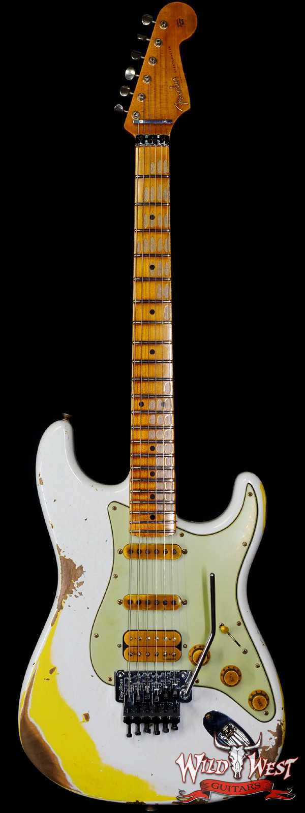 Fender Custom Shop Wild West White Lightning Stratocaster HSS Floyd Rose Maple Board 22 Frets Heavy Relic Graffiti Yellow