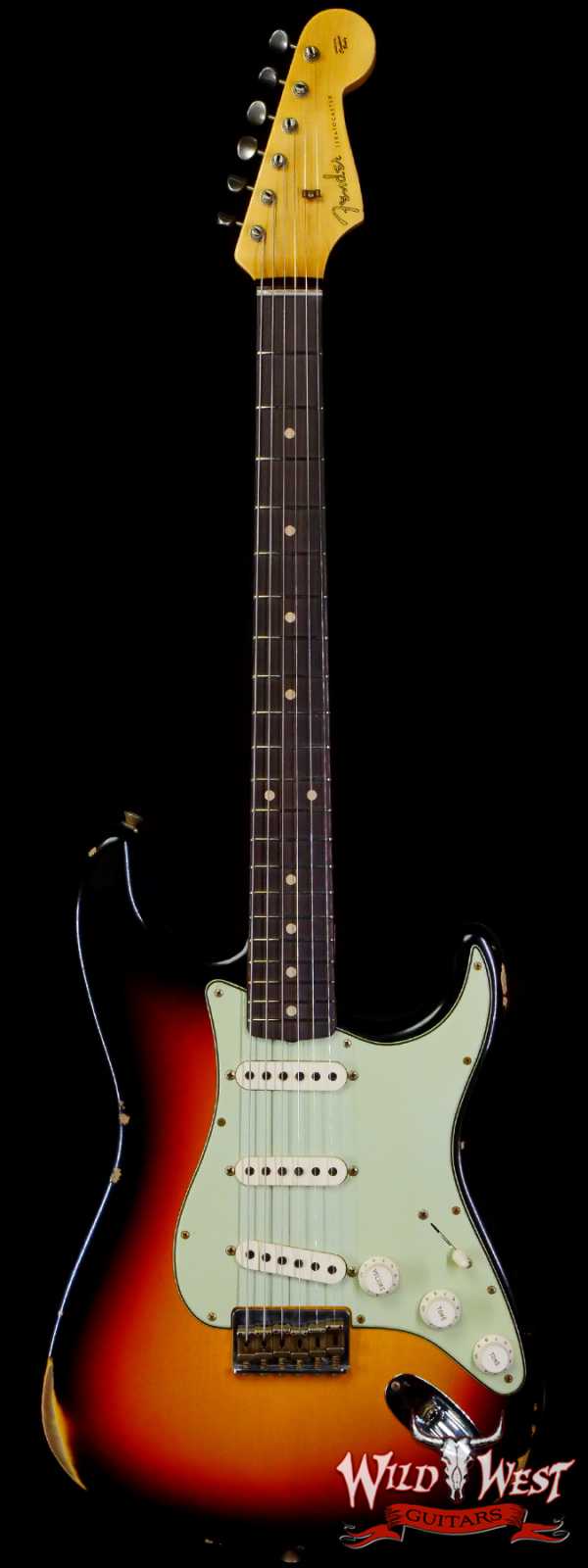 Fender Custom Shop 1962 Stratocaster Hardtail Hand-Wound Pickups AAA Dark Rosewood Slab Board Relic 3 Tone Sunburst 7.05 LBS