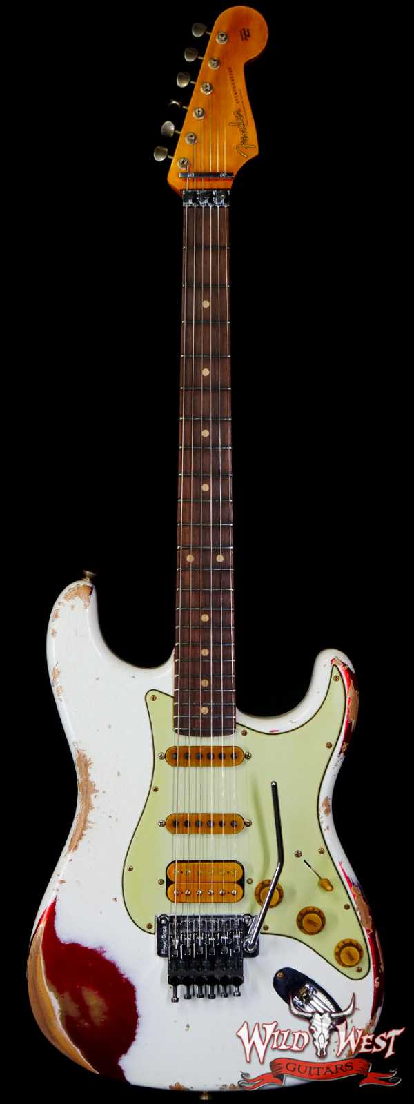 Fender Custom Shop Wild West White Lightning Stratocaster HSS Floyd Rose Rosewood Board 22 Frets Heavy Relic Candy Apple Red