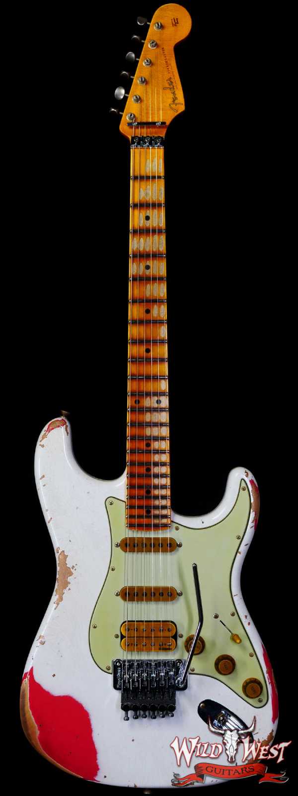 Fender Custom Shop Wild West White Lightning Stratocaster HSS Floyd Rose Maple Board 22 Frets Heavy Relic Fiesta Red