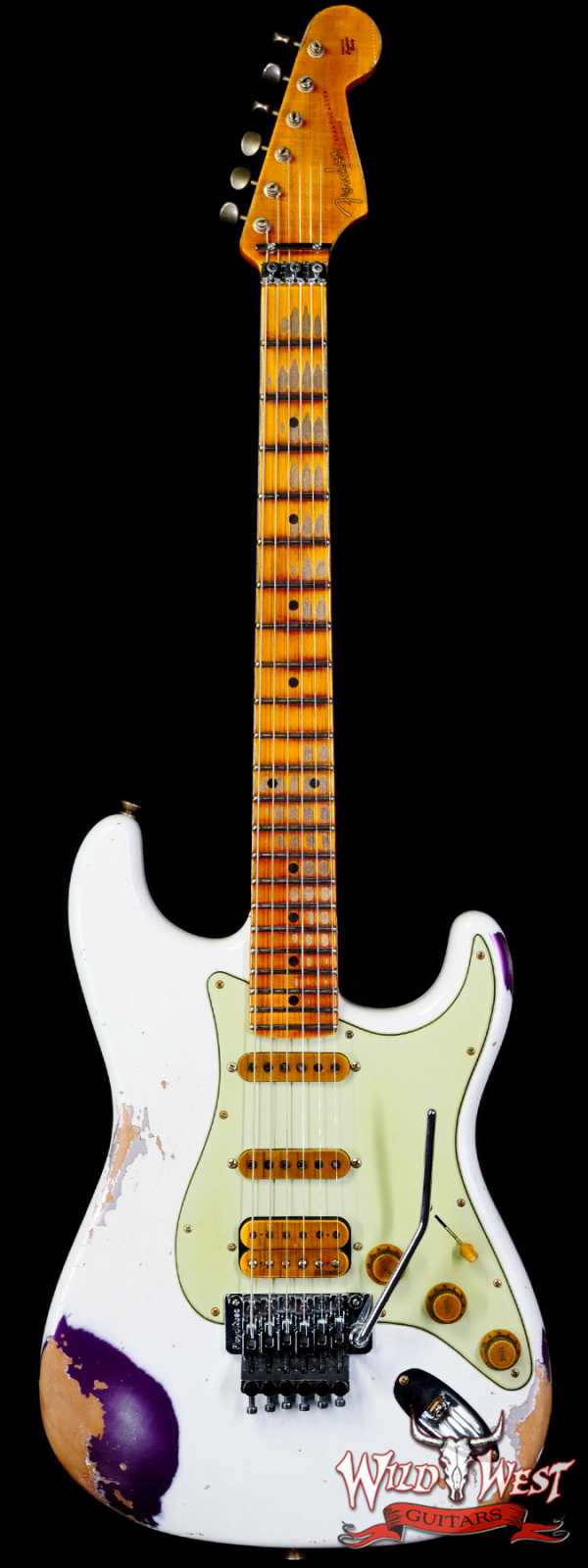 Fender Custom Shop Wild West White Lightning Stratocaster HSS Floyd Rose Maple Board 22 Frets Heavy Relic Purple Metallic