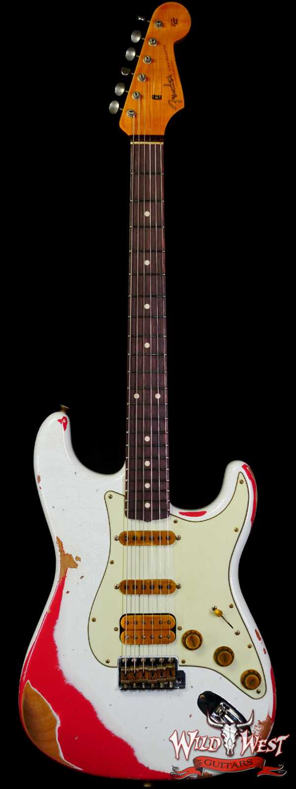 Fender Custom Shop Wild West White Lightning 2.0 Stratocaster HSS Rosewood Board 21 Frets Heavy Relic Fiesta Red