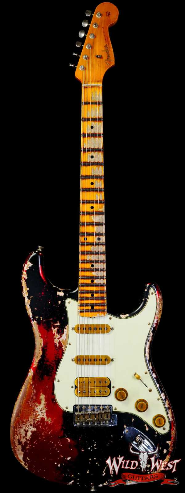 Fender Custom Shop Wild West Black Lightning 2.0 Stratocaster HSS Maple Board 21 Frets Heavy Relic Candy Apple Red