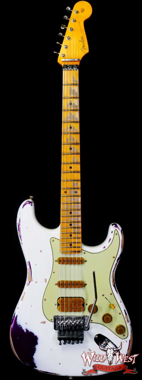 Fender Custom Shop Wild West White Lightning Stratocaster HSS Floyd Rose Maple Board 22 Frets Heavy Relic Purple Metallic