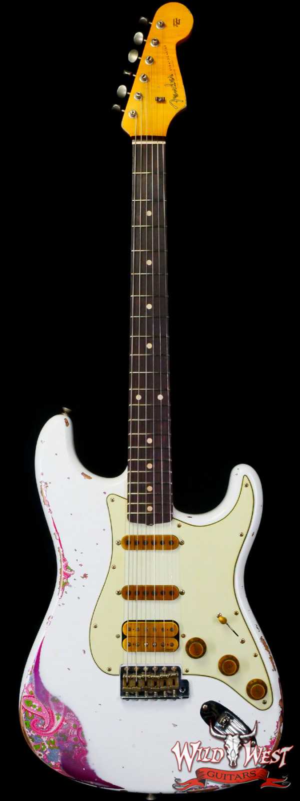 Fender Custom Shop Wild West White Lightning 2.0 Stratocaster HSS Rosewood Board 21 Frets Heavy Relic Pink Paisley