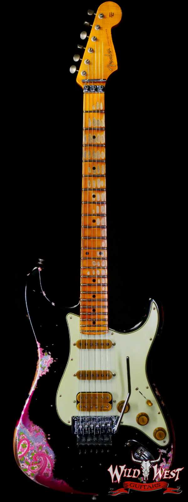 Fender Custom Shop Wild West Black Lightning Stratocaster HSS Floyd Rose Maple Board 22 Frets Heavy Relic Pink Paisley