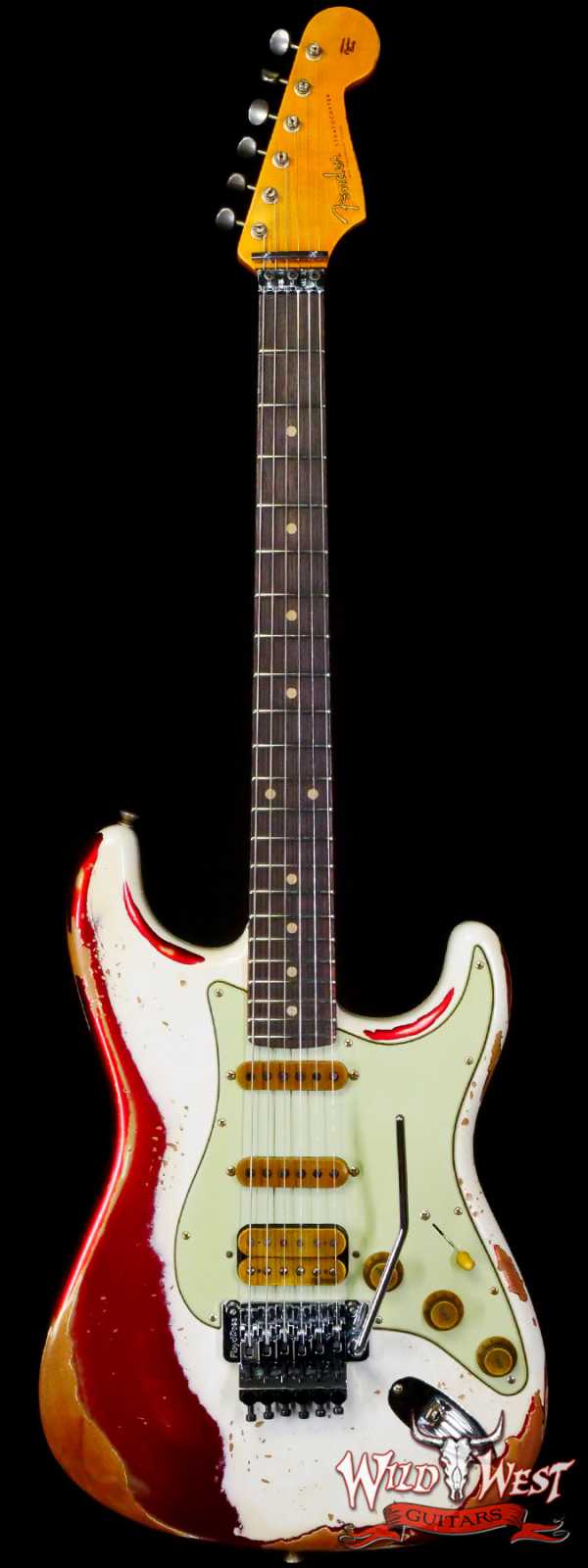 Fender Custom Shop Wild West White Lightning Stratocaster HSS Floyd Rose Rosewood Board 22 Frets Heavy Relic Candy Apple Red