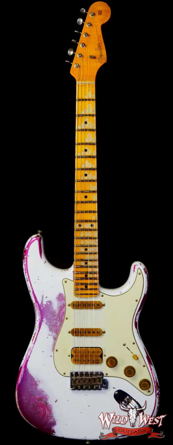 Fender Custom Shop Wild West White Lightning 2.0 Stratocaster HSS Maple Board 22 Frets Heavy Relic Pink Paisley