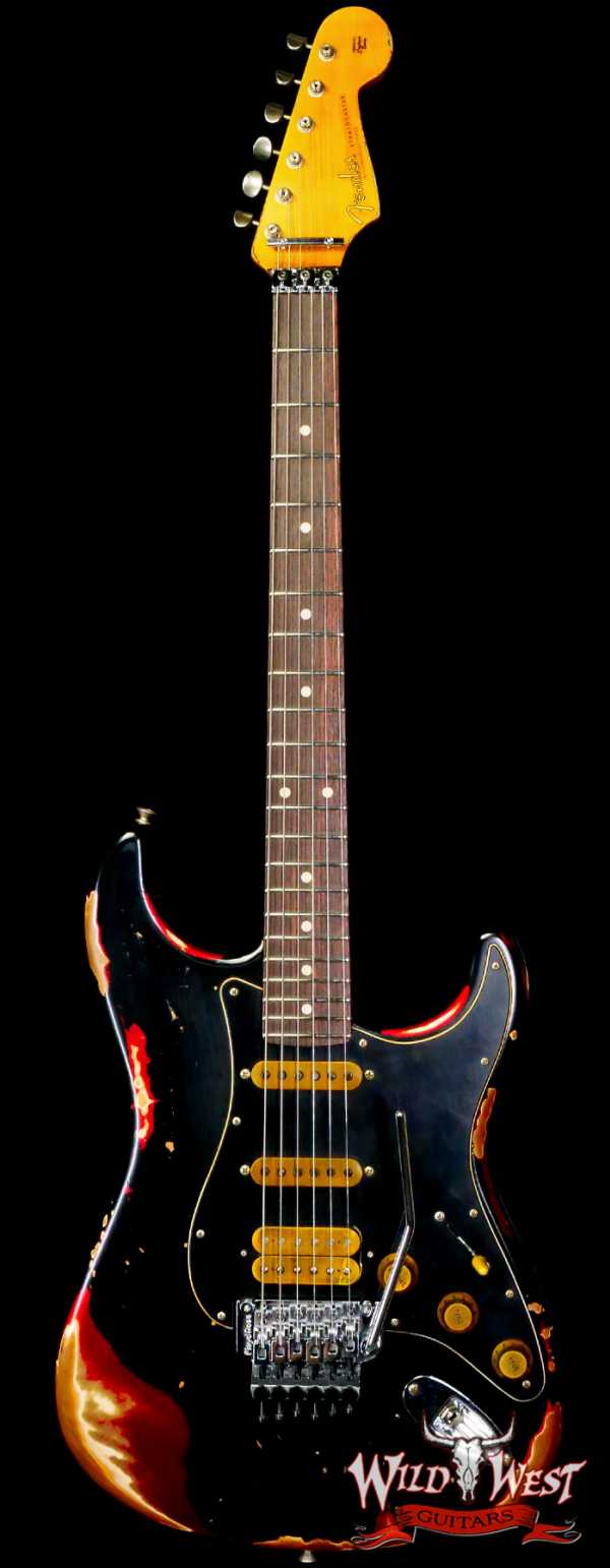 Fender Custom Shop Wild West Black Lightning Stratocaster HSS Floyd Rose Rosewood Board Black Pickguard Heavy Relic Candy Apple Red