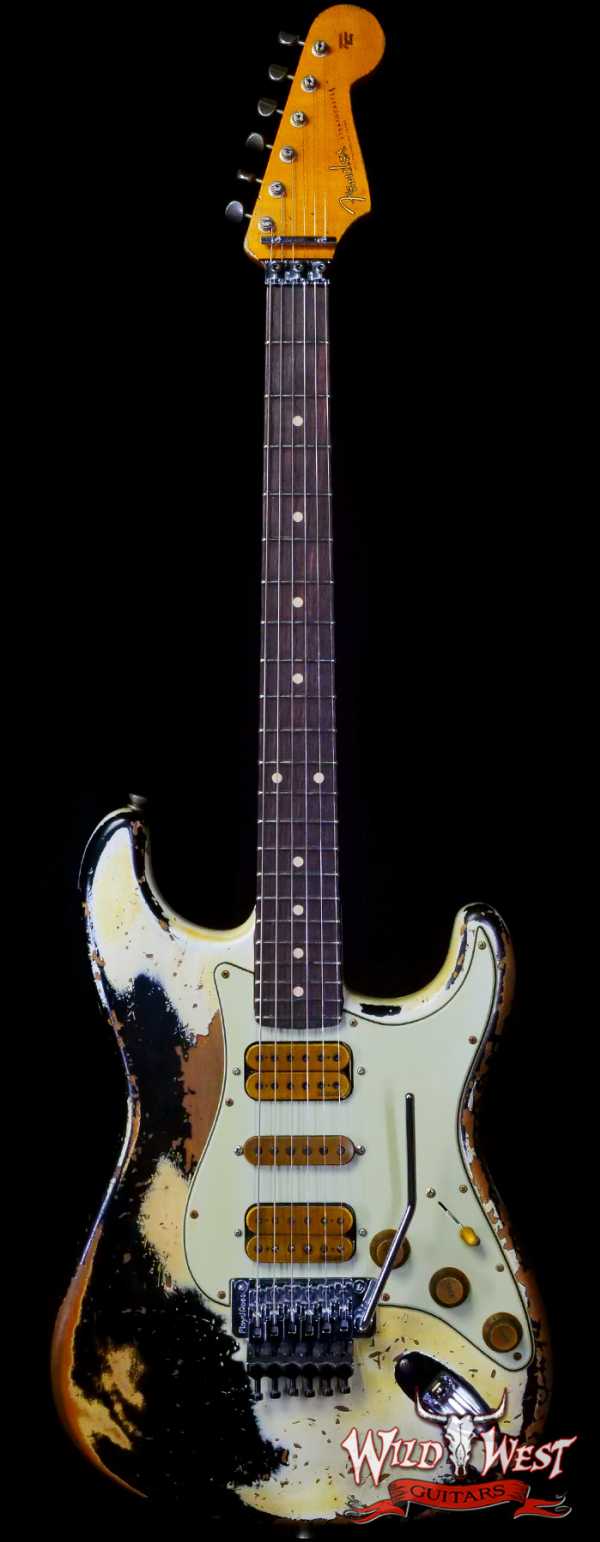 Fender Custom Shop Wild West White Lightning Stratocaster HSH Floyd Rose Rosewood Board Heavy Relic Olympic White over Black