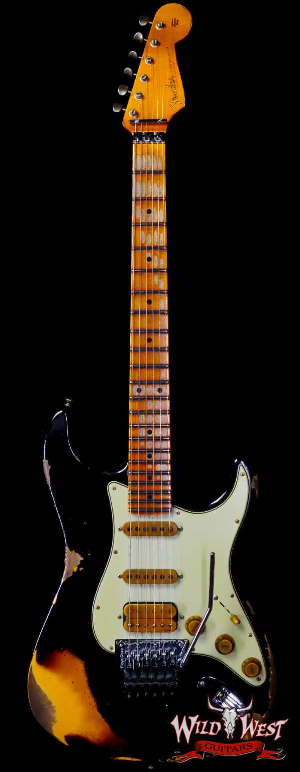 Fender Custom Shop Wild West Black Lightning Stratocaster HSS Floyd Rose Maple Board 22 Frets Heavy Relic 2 Tone Sunburst