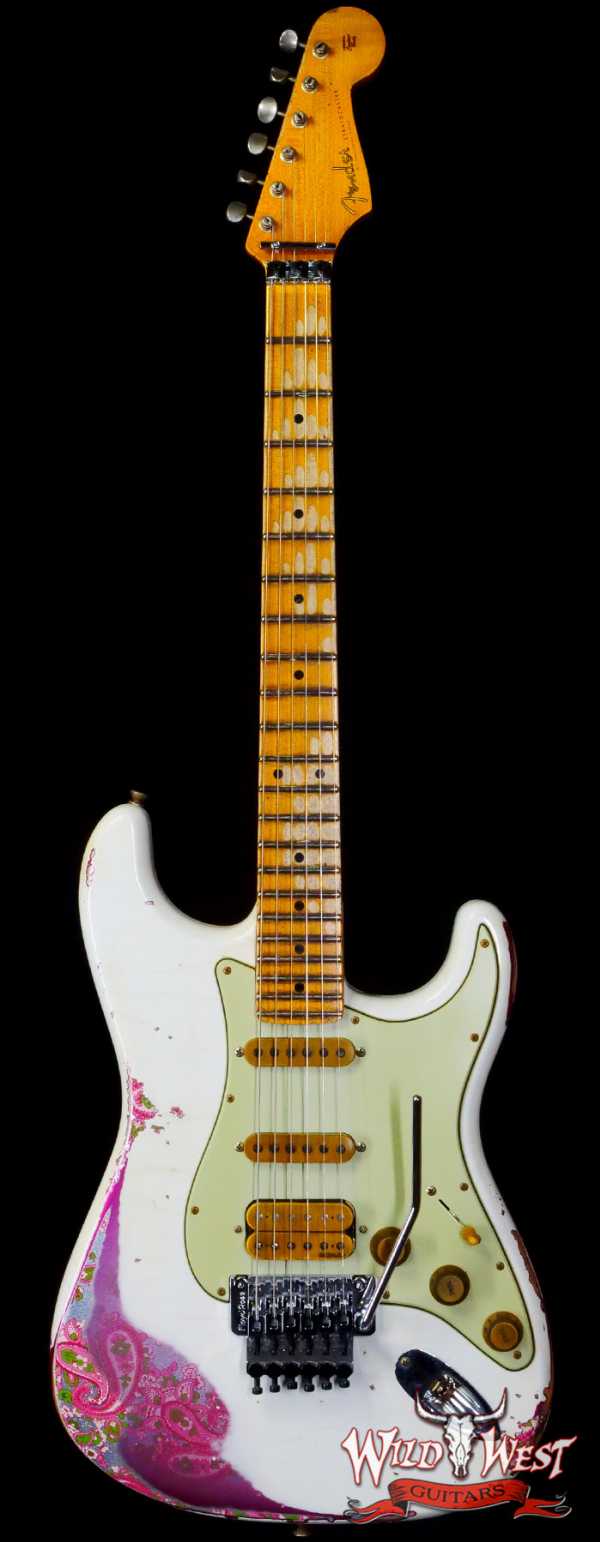 Fender Custom Shop Wild West White Lightning Stratocaster HSS Floyd Rose Maple Board 22 Frets Heavy Relic Pink Paisley