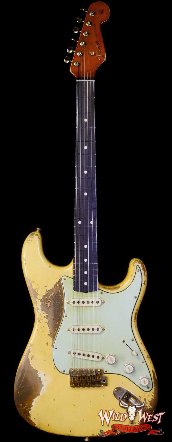 Fender Custom Shop Levi Perry Masterbuilt 1962 Stratocaster Brazilian Rosewood Board Heavy Relic Vintage White with Gold Hardware
