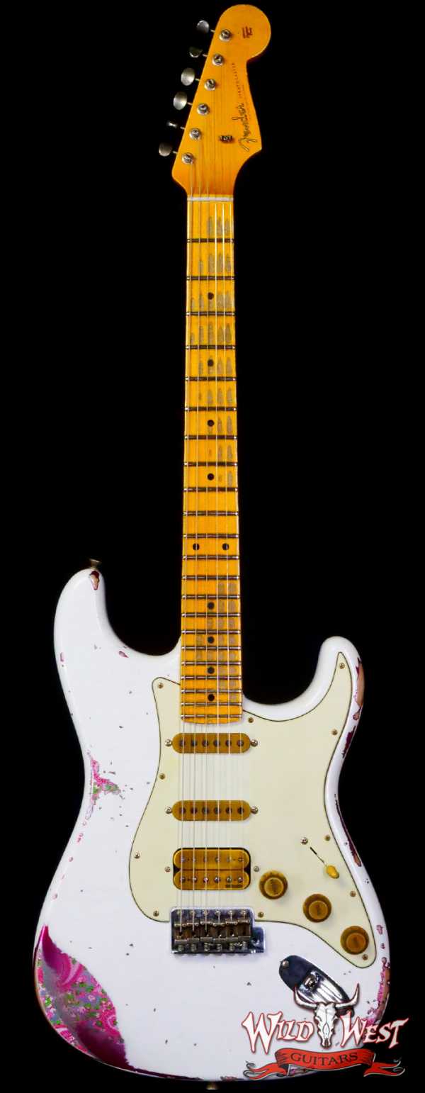 Fender Custom Shop Wild West White Lightning 2.0 Stratocaster HSS Maple Board 22 Frets Heavy Relic Pink Paisley