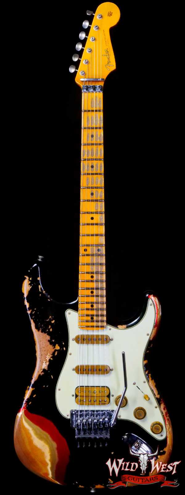 Fender Custom Shop Wild West Black Lightning Stratocaster HSS Floyd Rose Maple Board 22 Frets Heavy Relic Candy Apple Red