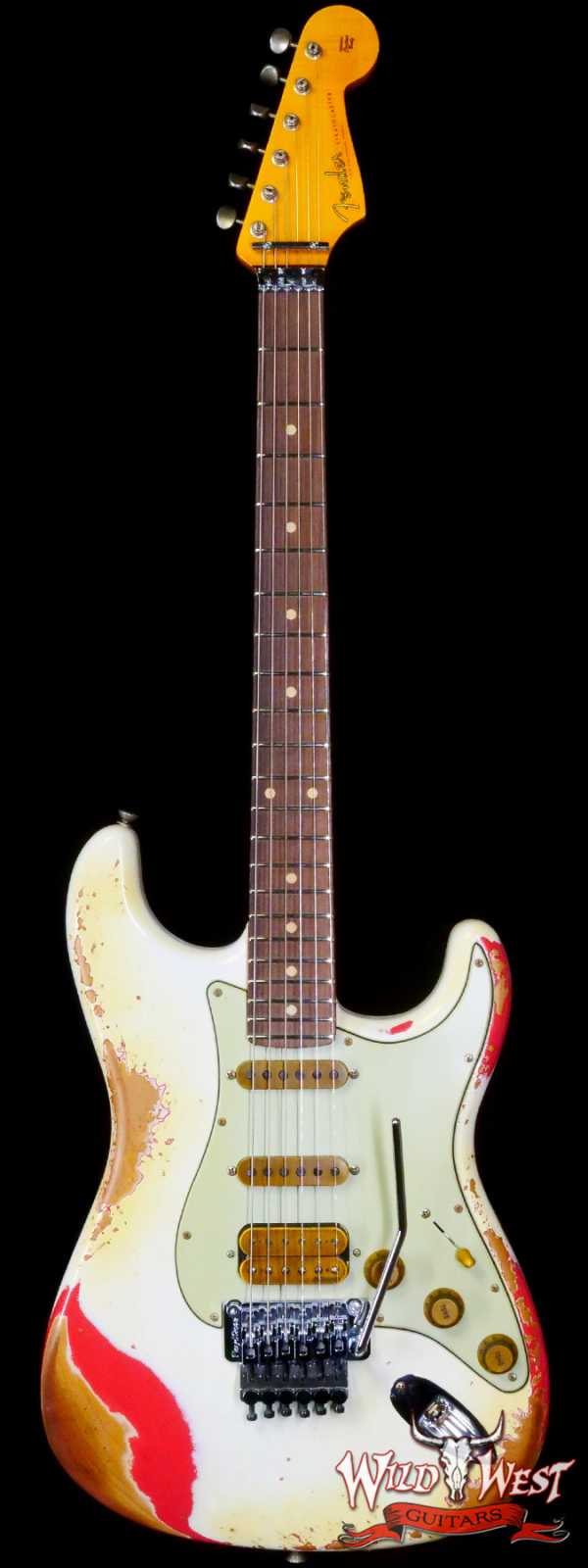 Fender Custom Shop Wild West White Lightning Stratocaster HSS Floyd Rose Rosewood Board 22 Frets Heavy Relic Fiesta Red