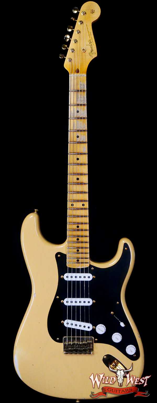 Fender Custom Shop Limited Edition 70th Anniversary 1954 Stratocaster Hardtail Relic Nocaster Blonde with Black Pickguard & Gold Hardware 6.90 LBS