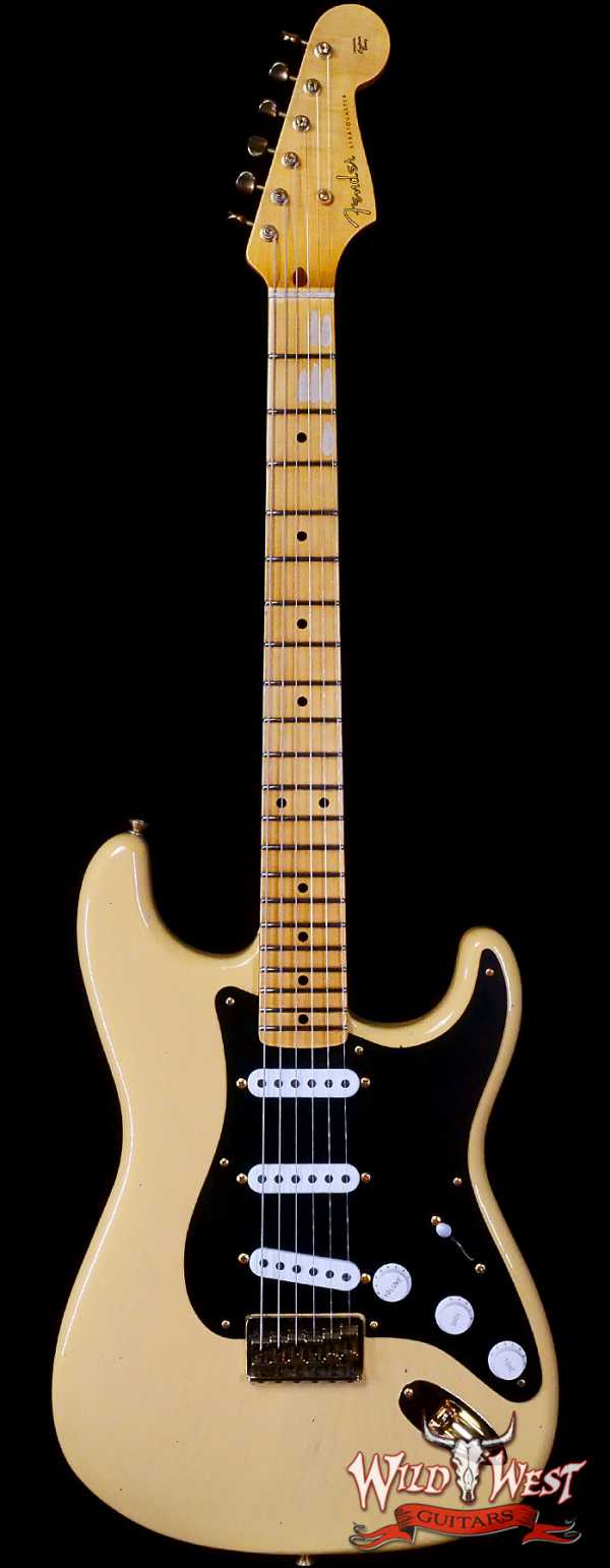 Fender Custom Shop Limited Edition 70th Anniversary 1954 Hardtail Stratocaster Journeyman Relic Nocaster Blonde with Black Pickguard & Gold Hardware 7.25 LBS